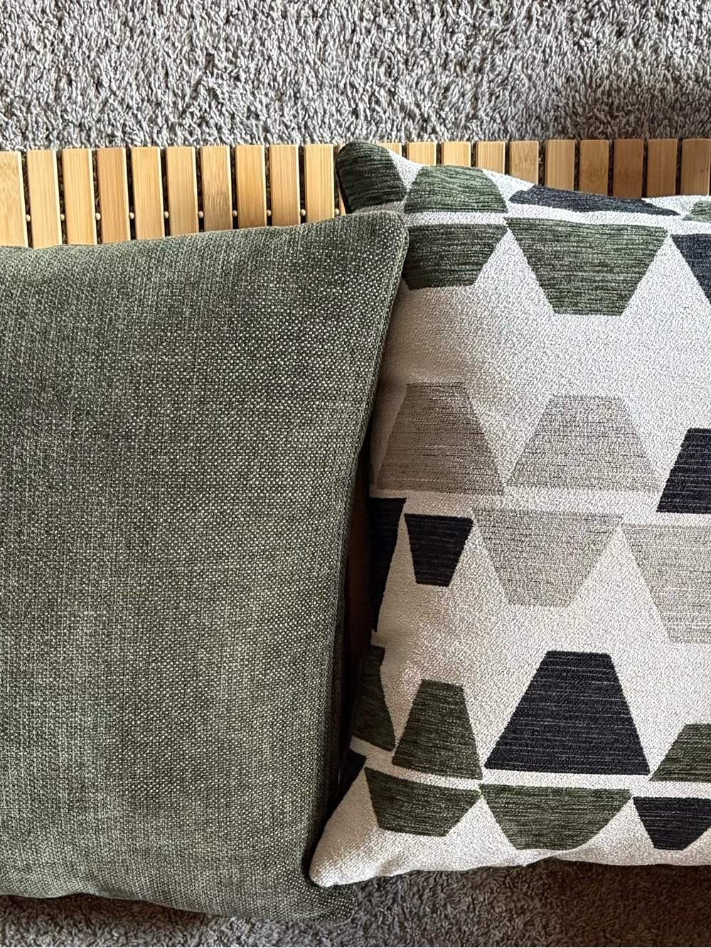 Olive Green & Geometric Pattern Throw Pillows - Set of 3
